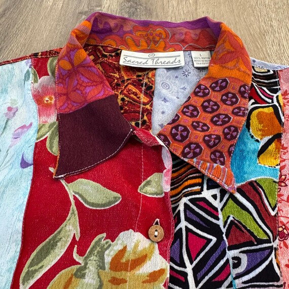 Vintage Sacred Threads Patchwork Boho Hippie Shor… - image 5