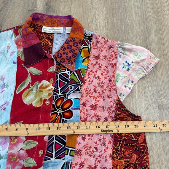 Vintage Sacred Threads Patchwork Boho Hippie Shor… - image 7