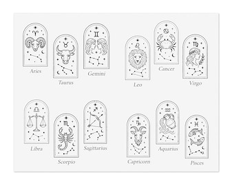 Foglio di adesivi zodiacali, 12 adesivi con segni astrologici, decalcomanie minimaliste con costellazioni.