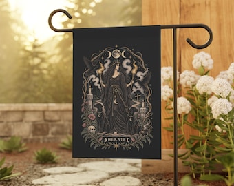 Bandiera da giardino di Ecate / Stendardo da giardino della Triplice Dea Ecate, decorazione da esterno wiccan pagana e stregonesca, altare di Samhain