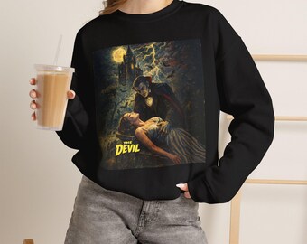 Felpa con il tema dei Tarocchi del Diavolo / Girocollo Vintage Vampiri Horror