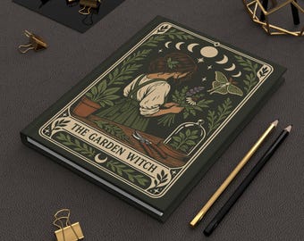Diario della strega del giardino, taccuino botanico con copertina rigida, diario di giardinaggio delle fasi lunari, regalo per streghe verdi