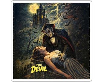 Adesivo "Il Diavolo dei Tarocchi" / Decalcomania vintage horror sui vampiri con taglio a fustella