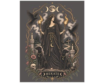 Stampa artistica da parete di Ecate, download digitale, poster dei Tarocchi della Triplice Dea, stampa per altare stregonesco, download immediato