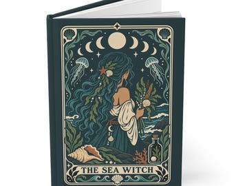 Diario della Strega del Mare, Grimorio dell'Oceano con copertina rigida, Quaderno a righe con fasi lunari, Regalo magico costiero