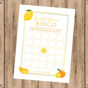 Bruidsdouche Bingo afdrukbare Citrus Main Squeeze-optie 1