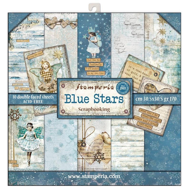 10 Sheets Stamperia Blue Stars 12x12 Scrapbook Ppaper Double Sided Paper Pad