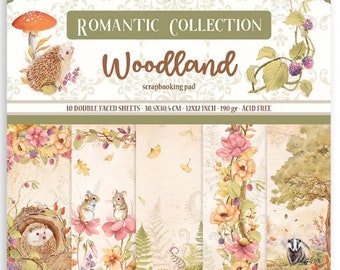 Stamperia Romantic Collection Woodland 12x12 Paper Pad, Stamperia Romantic Collection, Woodland Scrapbook Paper, Double Sided Cardstock