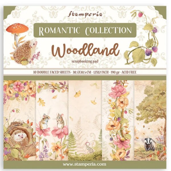 Stamperia Romantic Collection Woodland 12x12 Paper Pad, Stamperia Romantic Collection, Woodland Scrapbook Paper, Double Sided Cardstock