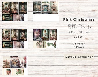 Pink Christmas Junk Journal Printable, Shabby Christmas Digital Kit