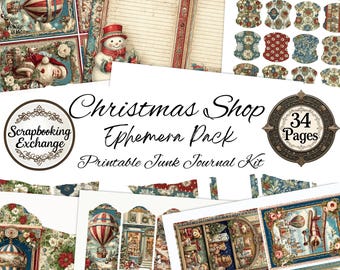 Zestaw do prowadzenia dziennika „Świąteczne zakupy” | 34-stronicowe materiały do druku, karty do dziennika i strony do pisania | Vintage Christmas Digital Download