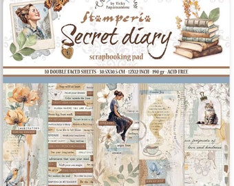 Stamperia Secret Diary 12x12 Paper Pad, Stamperia Secret Diary Collection, Stamperia Scrapbook Paper, Double Sided Cardstock
