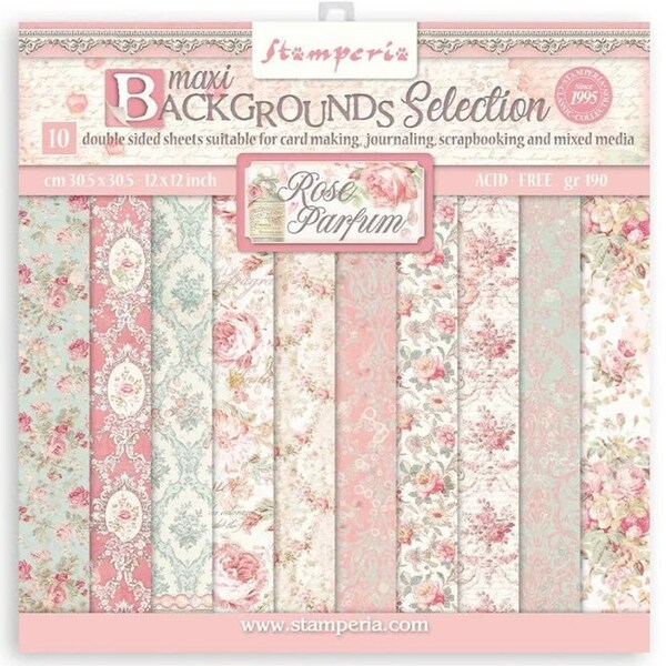 Stamperia Rose Parfum Backgrounds Selection, Stamperia Rose Parfum Collection, 12x12 Cardstock, Double Sided Cardstock, Roses Art Paper