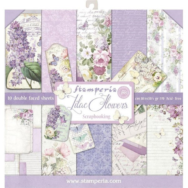 Stamperia Lilac Flowers 12x12 Paper Pad, Stamperia Lilac Flowers Collection, Floral Scrapbook Paper, 12x12 Cardstock, Double Sided Cardstock