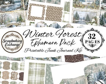 Winter Forest Digital Junk Journal Kit – 32 Pages of Cut-and-Create Ephemera