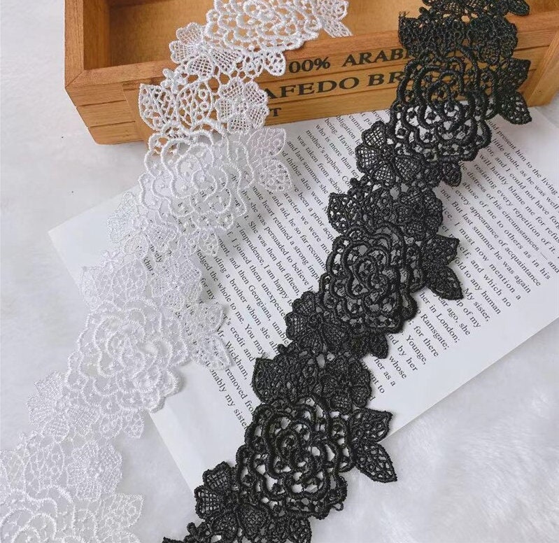Black Stick on Lace Ribbon Adhesive Lace Trim 1/2 Wide by 
