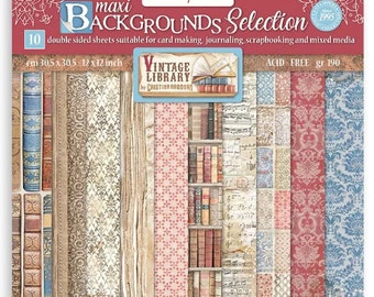 Stamperia Vintage Library Backgrounds Selection, Stamperia Vintage Library Collection, 12x12 Cardstock, Double Sided Cardstock