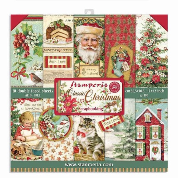 Stamperia Classic Christmas 12X12 Paper Pad, Paper Kit, Paper Collection, Re-Release, Mixed Media, Scrapbook Paper, Double Sided, Cardstock