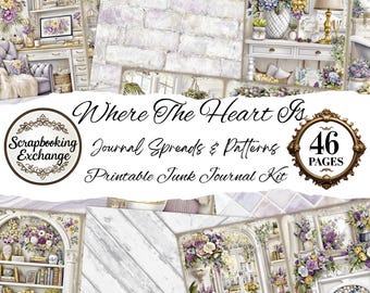 Where the Heart Is – Digital Printable Junk Journal Kit | 44 Pages | Home & Garden Theme | Journal Spreads + Patterns for Ephemera