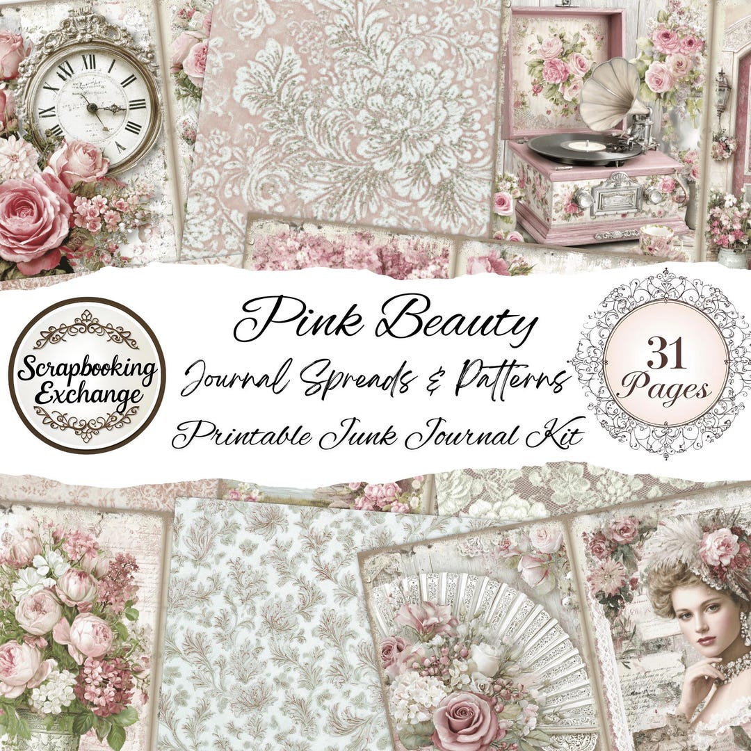 Pink Beauty – Shabby Chic Digital Junk Journal Kit | 31 Printable Pages ...
