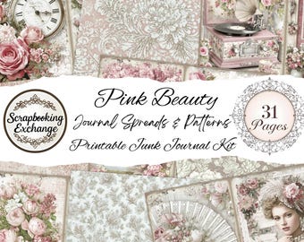 Pink Beauty – Shabby Chic Digital Junk Journal Kit | 31 Printable Pages