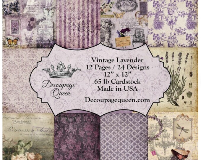 Decoupage Queen Vintage Lavender 12x12 Cardstock, 12x12 Paper Pad