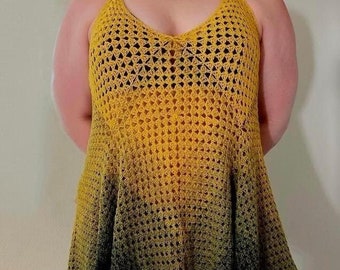 CROCHET DRESS PATTERN - Pixie Cross Back Cover-up Dress - Xs-5XL Sizes, Skater/ Fairy Dress, Loose Fitting, Swimsuit Cover-up, Us Terms