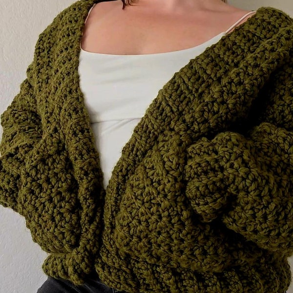 CROCHET CARDIGAN PATTERN - The Fern Cardigan - Slightly Cropped Oversized Women Open Front Sweater Xs-5Xl