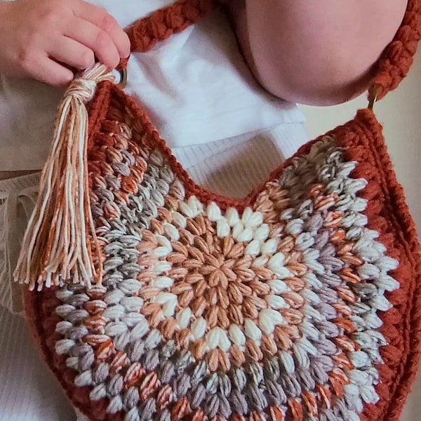 CROCHET BAG PATTERN - Rustic New Moon Boho Bag - Purse Handle Over the Shoulder Tote Crossbody