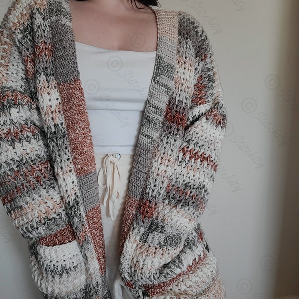 CROCHET CARDIGAN PATTERN - The Amber Mornings Cardigan - B Measurements - Long Oversized Women Open Front Sweater