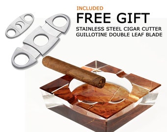 Tobacco Leaf Print Crystal Cigar Ashtray For 4 Cigars Custom Gift Box Free Stainless Steel Cigar Cutter Tobacco Leaf Print Crystal Cigar Ashtray For 4 Cigars Custom Gift Box Free Stainless Steel Cigar Cutter
