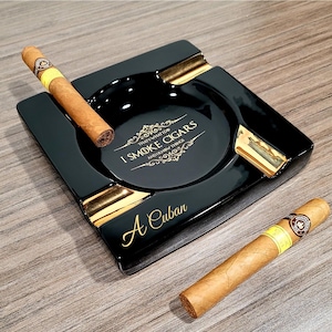 Personalized Cigar Ashtray | That's what I do I smoke cigars | Gold & Brown/Black Large Cigars Ceramic Ashtray Outdoor Use 4 Cigar rests