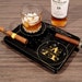 Personalized 2 Cigar Ceramic Ashtray, 2 Drink Coaster Whiskey Cup Glass rest Seduction Black with Elegant Gold Trims 