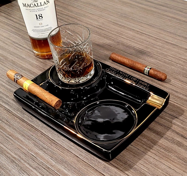 Personalized 2 Cigar Ceramic Ashtray 2 Drink Coaster Whiskey Etsy