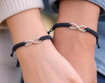 Infinity Couples Bracelets Set – Adjustable Macrame His and Hers bracelets in Black & Brown