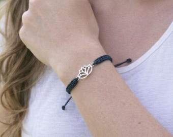 Adjustable Lotus Macrame Friendship Bracelet, Boho Yoga Jewelry, Spiritual Gift, Handmade Unisex Bracelet