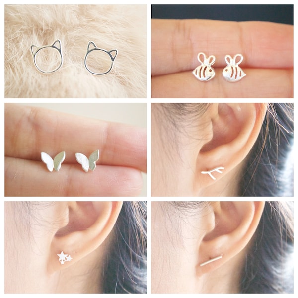 Sterling Silber Ohrstecker: Zierliche minimalistische Ohrstecker aus 925er Silber