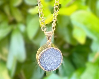 Blue Druzy Pendant Necklace