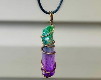Purple/Green Aura Quartz Necklace