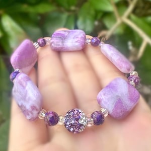 Lavender Amethyst Bracelet, Gemstone Jewelry, Beaded Stretch Bracelet, Healing Crystal Bracelet, Gift for Her