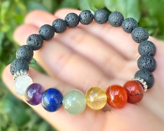 Handmade Chakra Lava Bead Bracelet