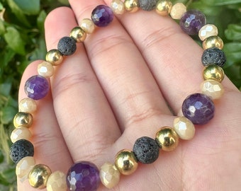 Amethyst & Lava Bead Bracelet