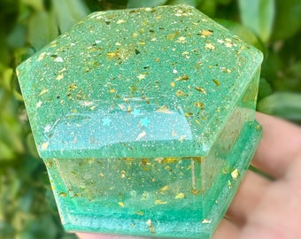Teal Trinket Jar (Hexagonal)