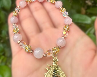 Rose Quartz Bracelet w/ Bee Charm