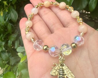 Pink Opal Bee Charm Bracelet