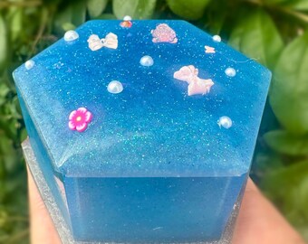 Blue Glitter Kawaii Trinket Jar