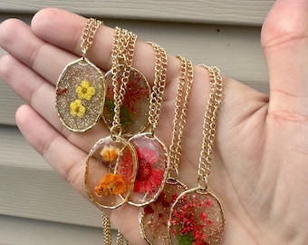 Floral Resin Bezel Necklaces