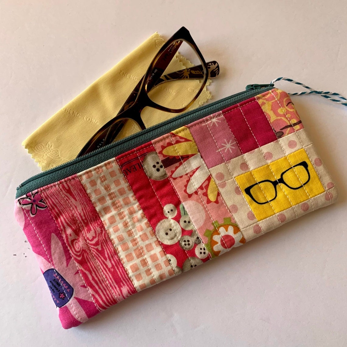 Eyeglass case / pouch with zipper Handmade with Patchwork Etsy