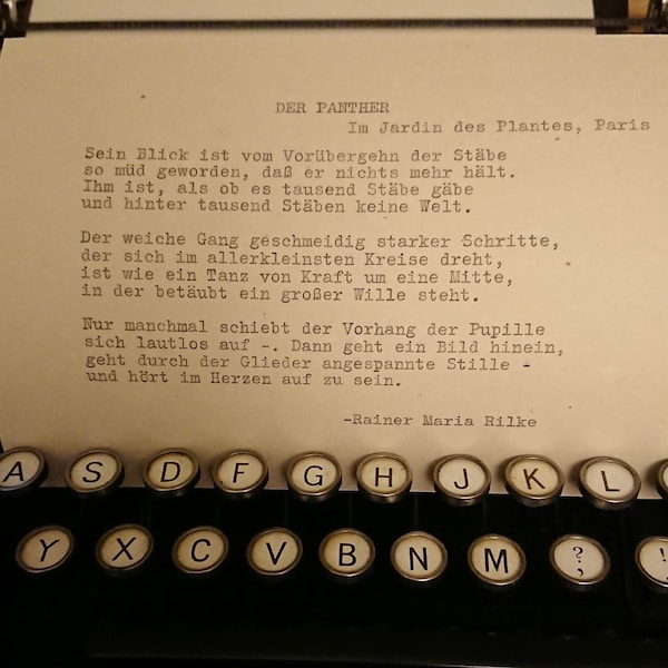 Der Panther (The Panther) by Rainer Maria Rilke - Typewriter poetry / Hand-typed poetry / Typewriter art