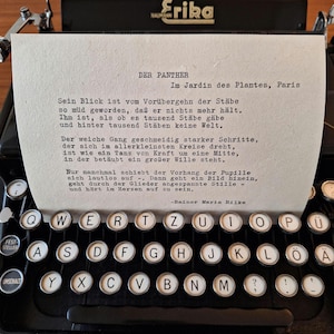 Der Panther (The Panther) by Rainer Maria Rilke – Typewriter Poem (5x7") | Hand-Typed Poetry on Handmade Paper | Vintage Literary Decor Art